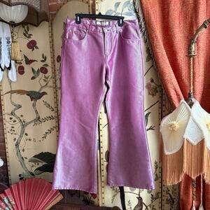Rare Y2K Paris Blues Iridescent Magenta Coated Flare Jeans Metallic Pink